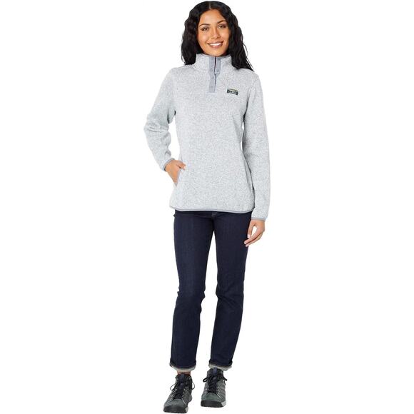 L.L.Bean Fleece Snap Sweater Pullover Gray Heather Small Petite Like New - Picture 4 of 8